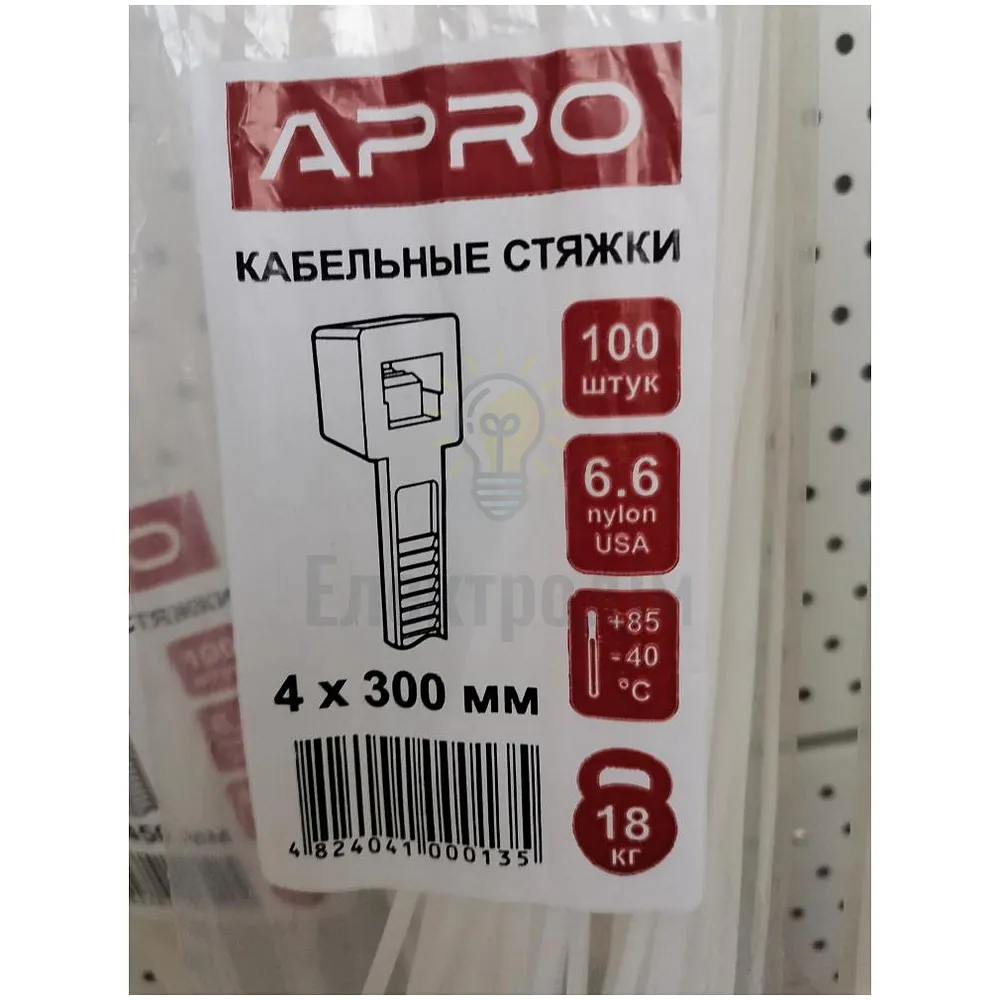 Хомут нейлоновий APRO 4 х 300 білий (уп 100 шт.) ХННБ-40300 