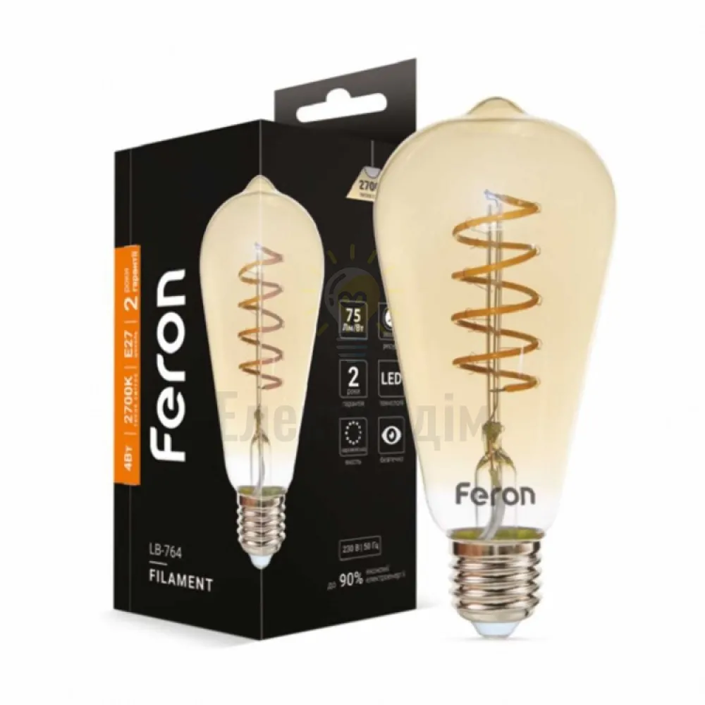 Світлодіодна лампа Filament LB-764 ST64 золото, спіраль 230V 4W 300Lm E27 2700K 01867 