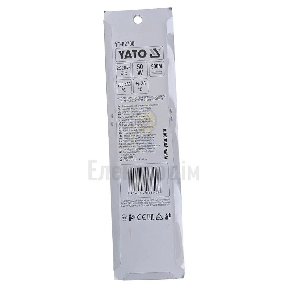 YATO Паяльник 900М 50 Вт с регулировкой температуры YATO, 200-450°С YT-82700  - фото 2