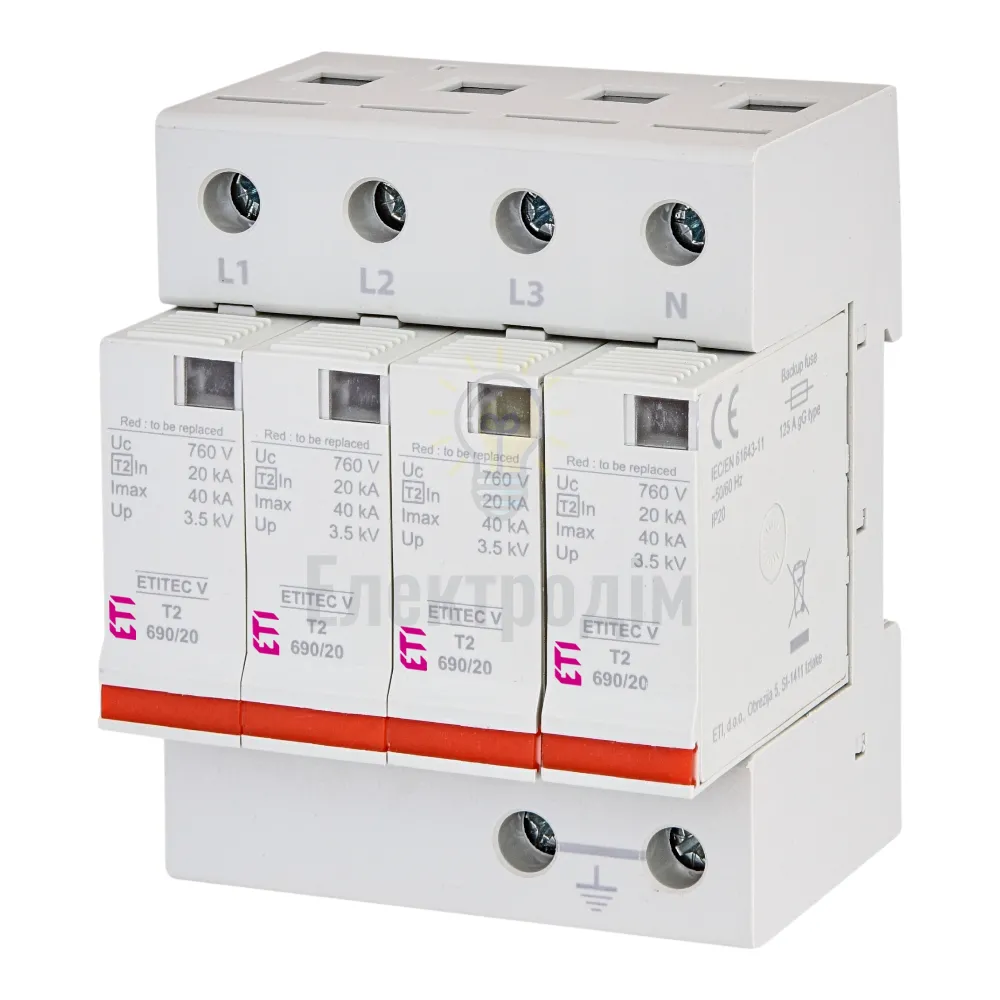 Обмежувач перенапруги ETITEC V T2 690/20 4+0 RC 2442989 