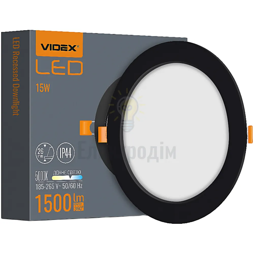 LED світильник Back вбудований круглий VIDEX 15W 5000K Black VL-DLBR-155B 