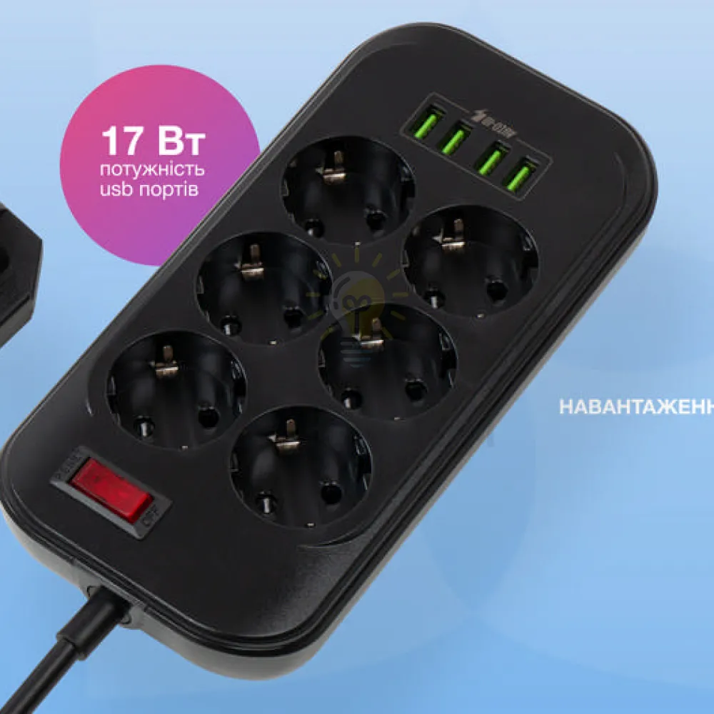 Подовжувач ColorWay Фільтр мережевий 6 розеток/4USB 2м чорний CW-CHE64B ColorWay CW-CHE64B  - фото 9