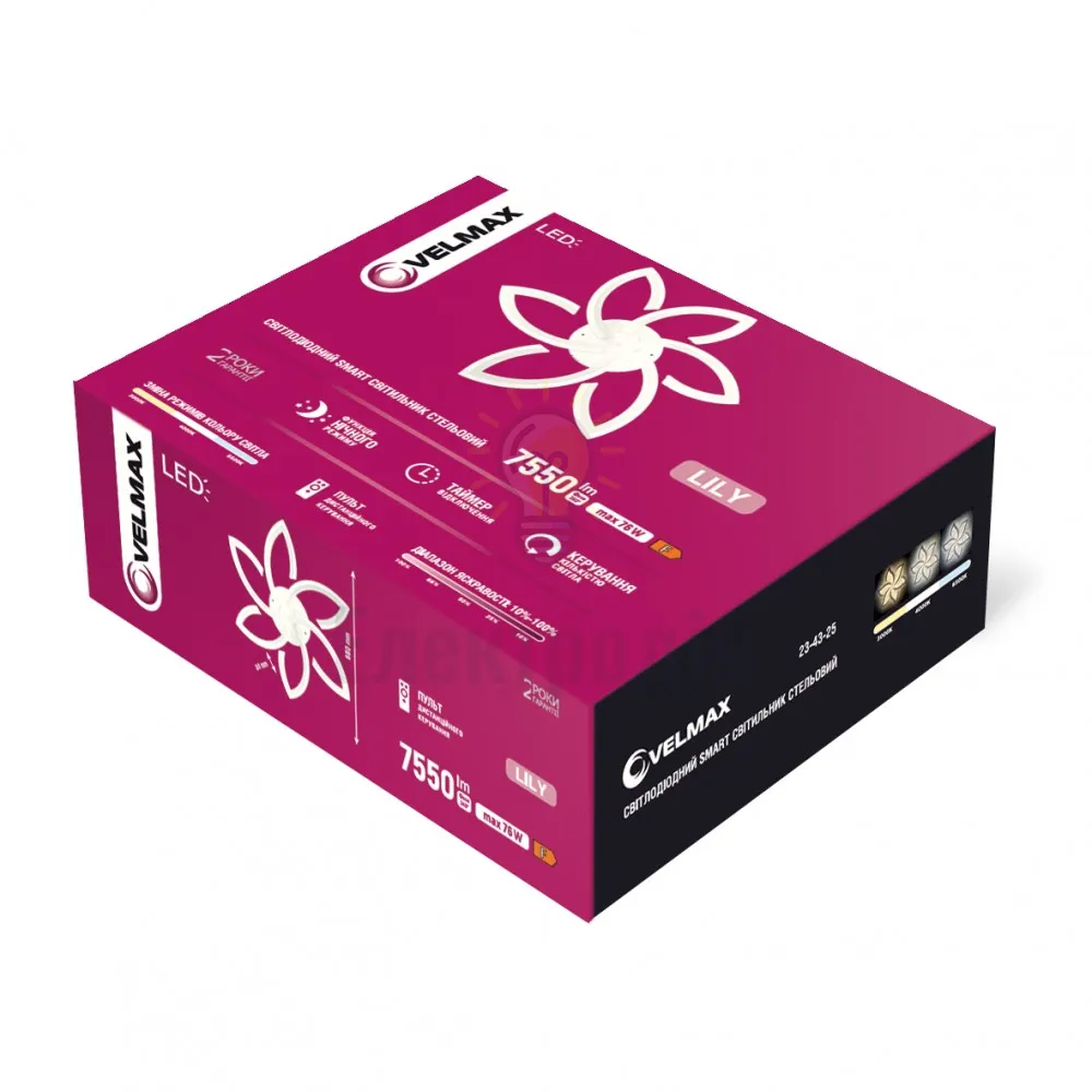 LED світильник VELMAX V-CL-LILY-6Wh, max 76W, 3000K-6500K, пульт, блок живлення, білий, 230V 23-43-26  - фото 1