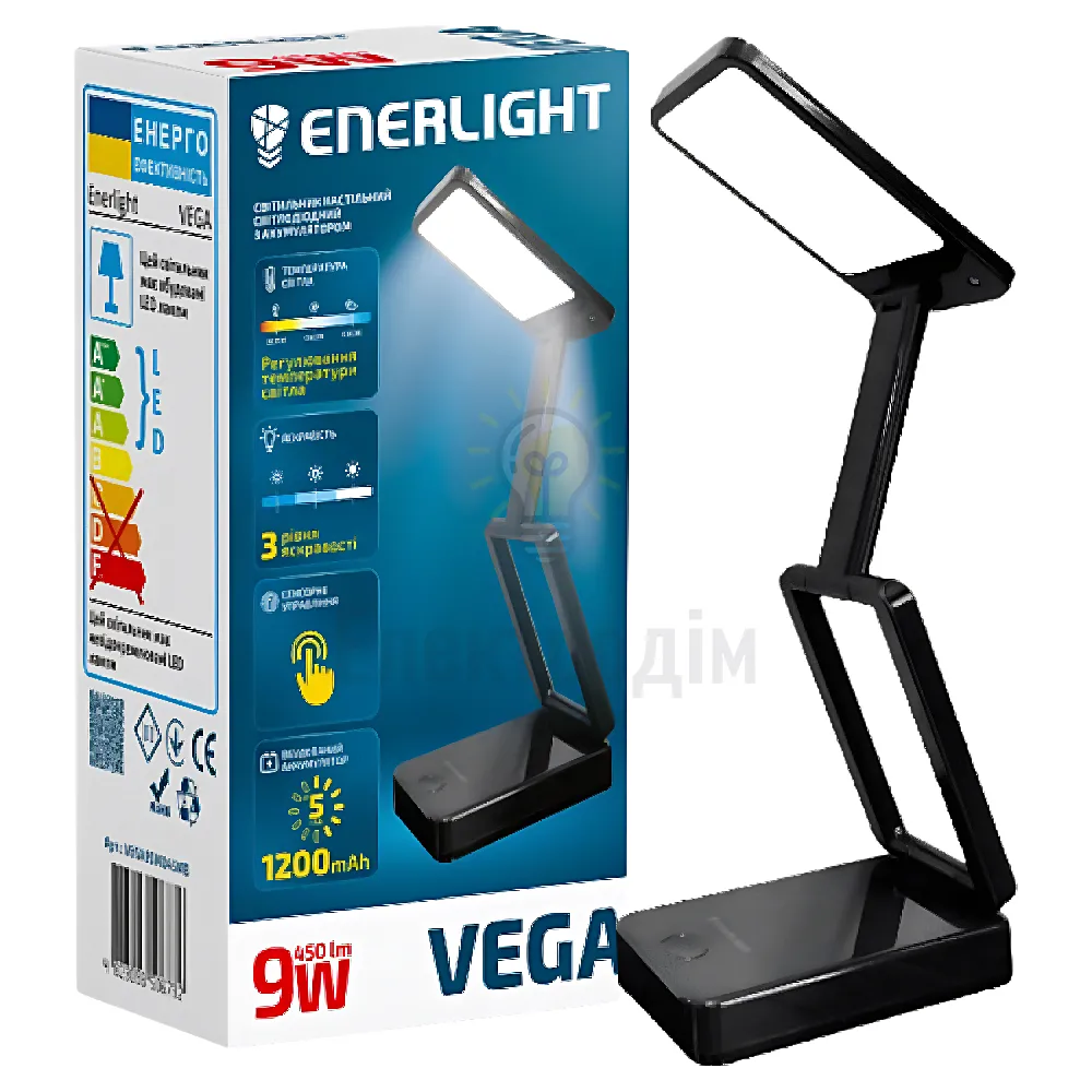 Лампа настільна LED 9W 3000-6000K з акумулятором чорний VEGA9SMD45MB 
