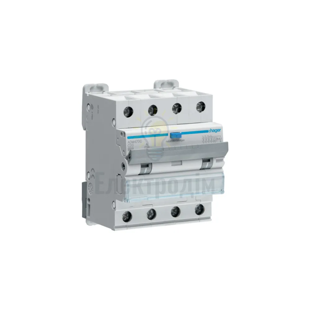 Дифавтомат Hager ДАВ 4P 6kA C-20A 30mA A ADM470C 