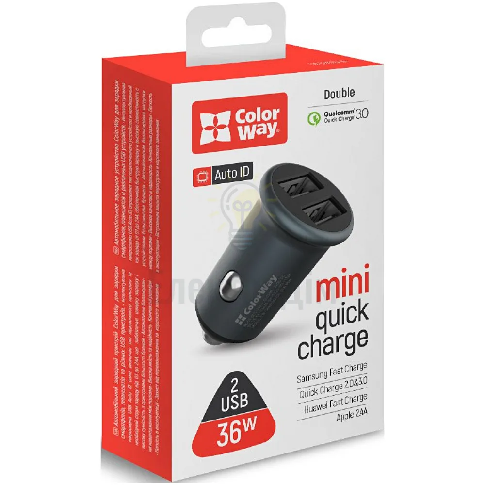 Автомобільний зарядний пристрій ColorWay CW-CHA036Q-GR 2USB 3,0A 36W QC сірий CW-CHA036Q-GR 