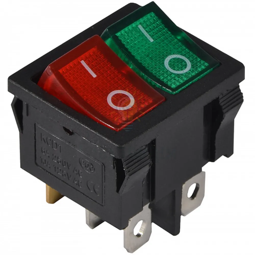 Перемикач KCD1-6-2101N GR+R/B 220V 2 клав. зелений+червоний з підсвічуванням  АСКО A0140040085 