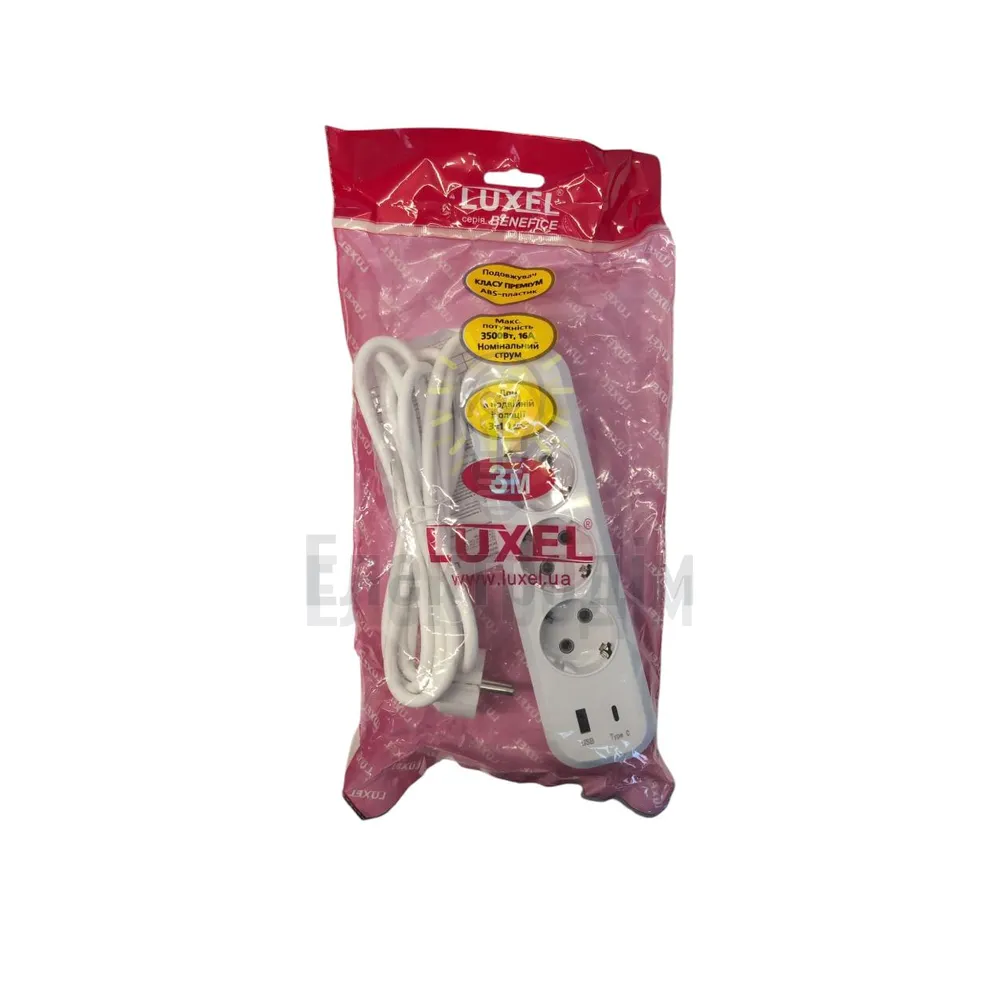 Подовжувач LUXEL 3 гнізда 3М подовжувач земля + USB+Type C 7163 