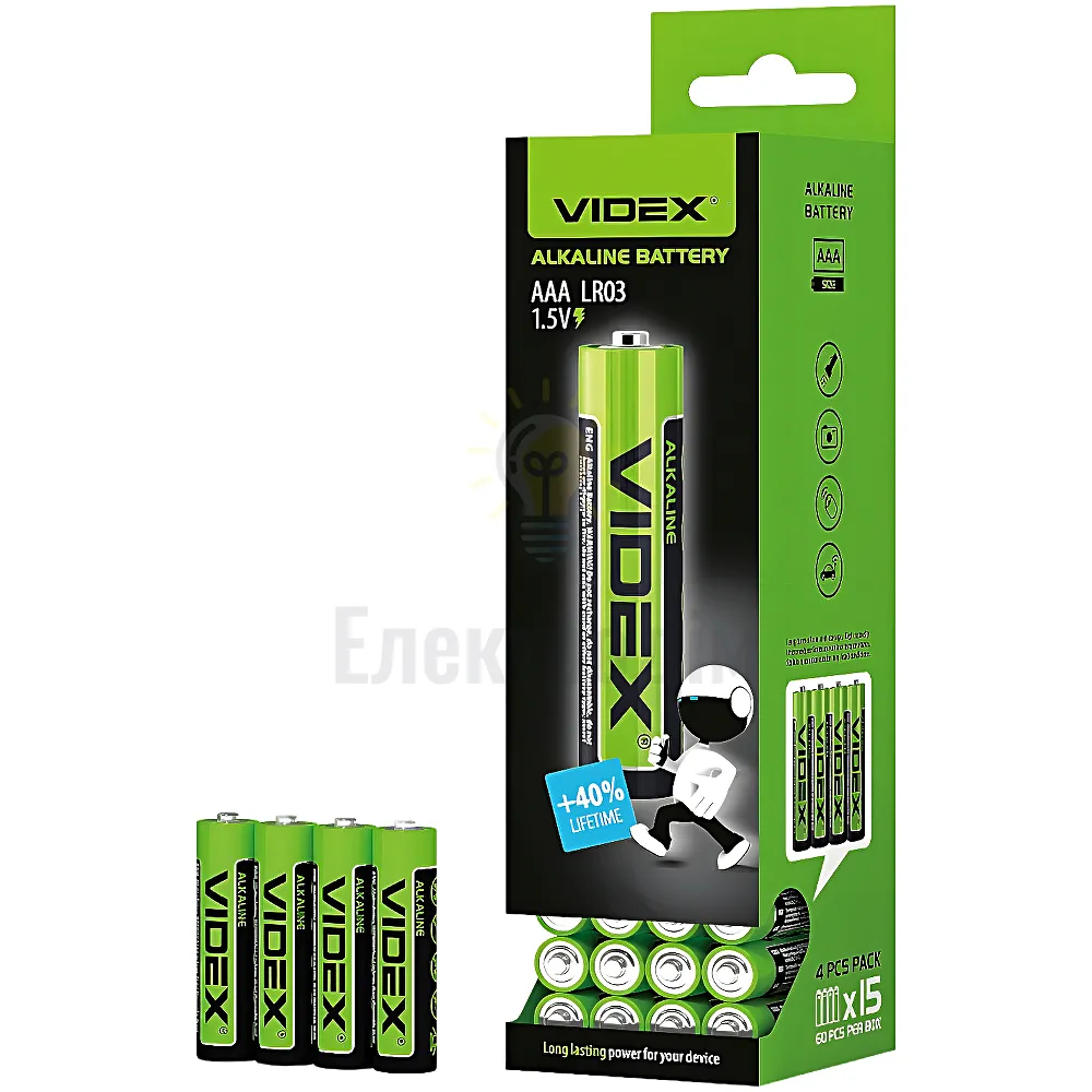 Батарейка Videx лужна Videx LR03/AAA 4шт SHRINK LR03/AAA 4pcs S 