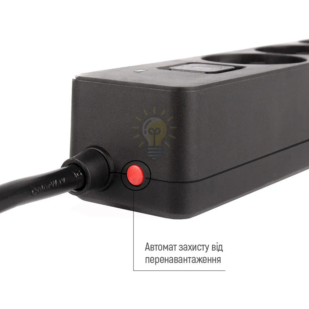 Подовжувач ColorWay Фільтр мережевий 4 розетки/2USB-A/1Type-C 5м чорний CW-CHE435PDB ColorWay CW-CHE435PDB  - фото 10