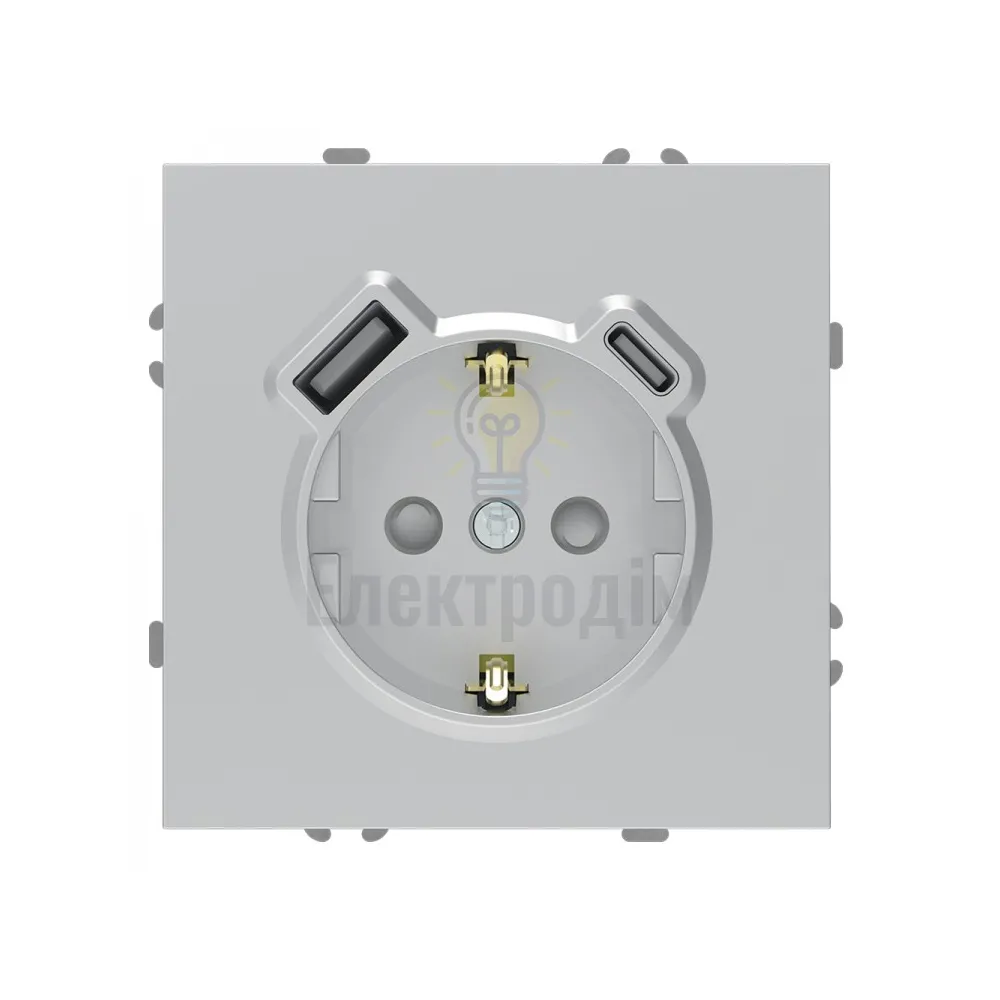 ER123USB-S розетка із заземленням 16А із USB-A 18W та Type-C 20W, механізм срібло Soft 80802  - фото 1