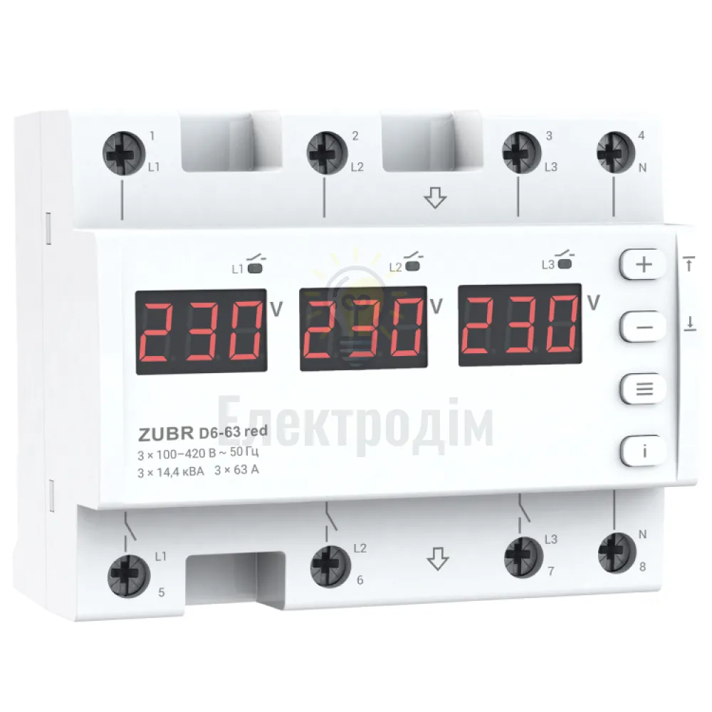 ZUBR Реле напруги RED 3ф D6-63 прямого включення 98031 