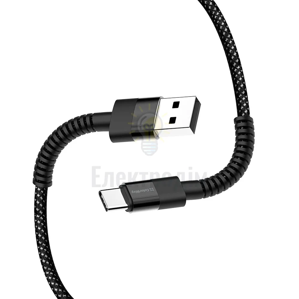 Кабель Colorway USB - Type-C (nylon - long head) 2.4А 1м чорний CW-CBUC063-BK  - фото 2