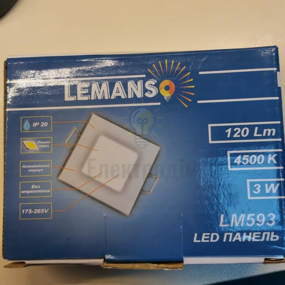 LED панель Lemanso 3W 120LM 165-265V 4500K квадрат LM593 