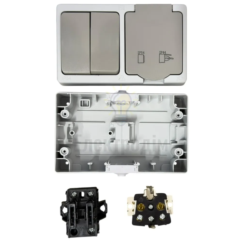 ERV222-WG блок розетка із заземленням 16А + вимикач 2-кл. 10А, сірий, IP54 Siena 80957  - фото 9