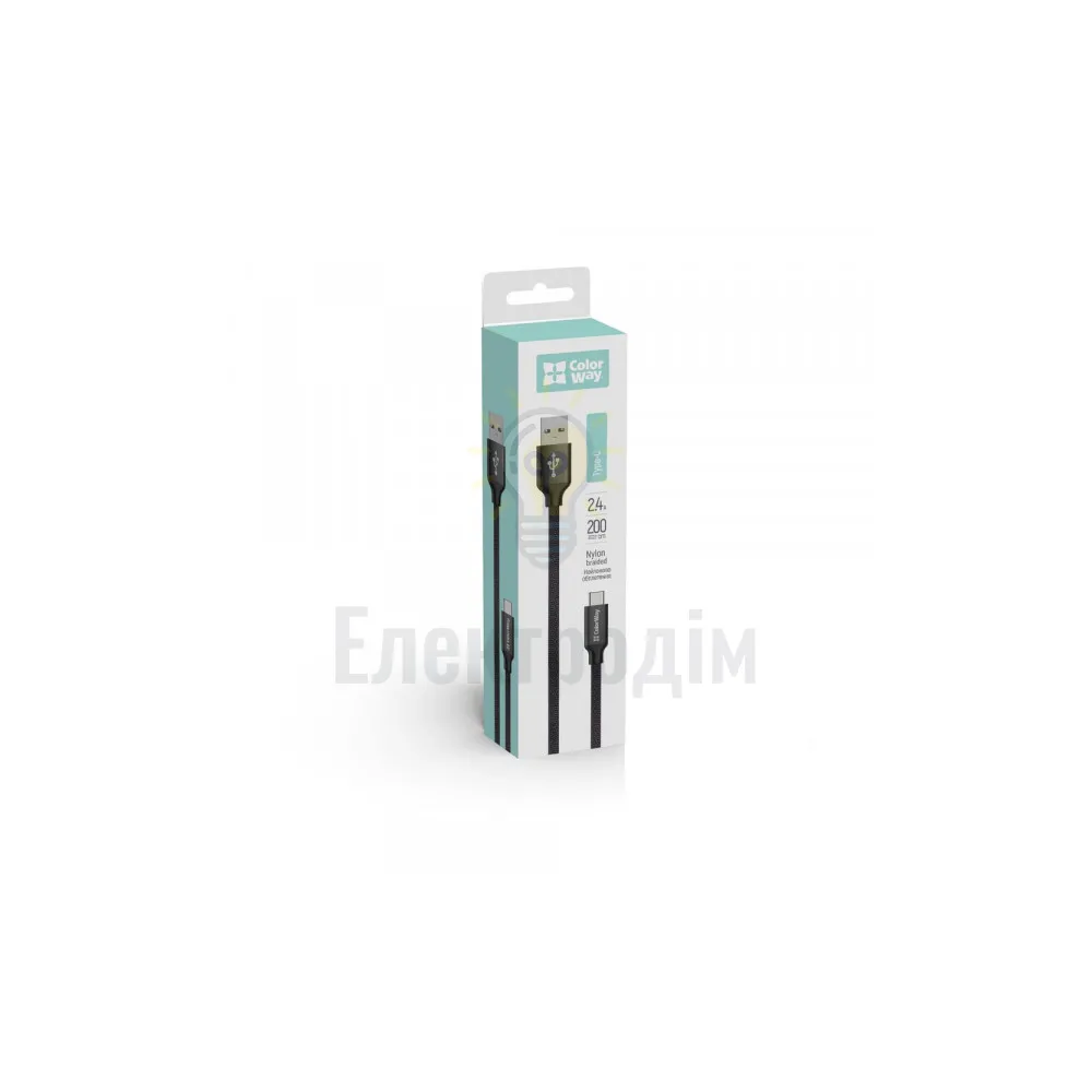 Кабель Colorway USB - Type-C (zinc alloy + led) 2.4А 1м чорний CW-CBUC035-BK  - фото 1