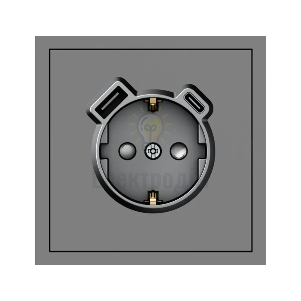 ER123USB-G розетка із заземленням 16А із USB-A 18W та Type-C 20W, механізм сірий Soft 80776  - фото 1