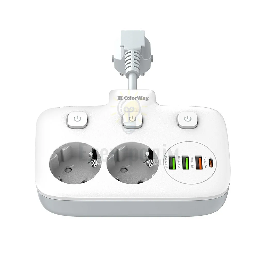 Подовжувач ColorWay Фільтр мережевий 2 розетки/3USB-A/1Type-C CW-CHE24PDW ColorWay CW-CHE24PDW  - фото 5