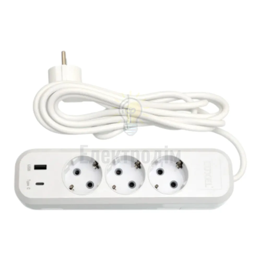 Подовжувач LUXEL 3 гнізда 3М подовжувач земля + USB+Type C 7163 