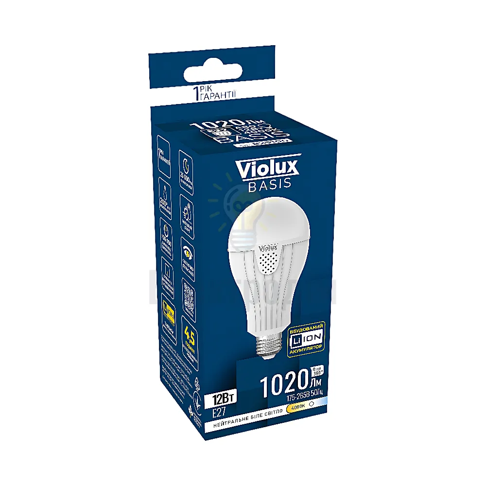 LED лампа акумуляторна BASIS 12W 800LM 4000K Violux 829100 