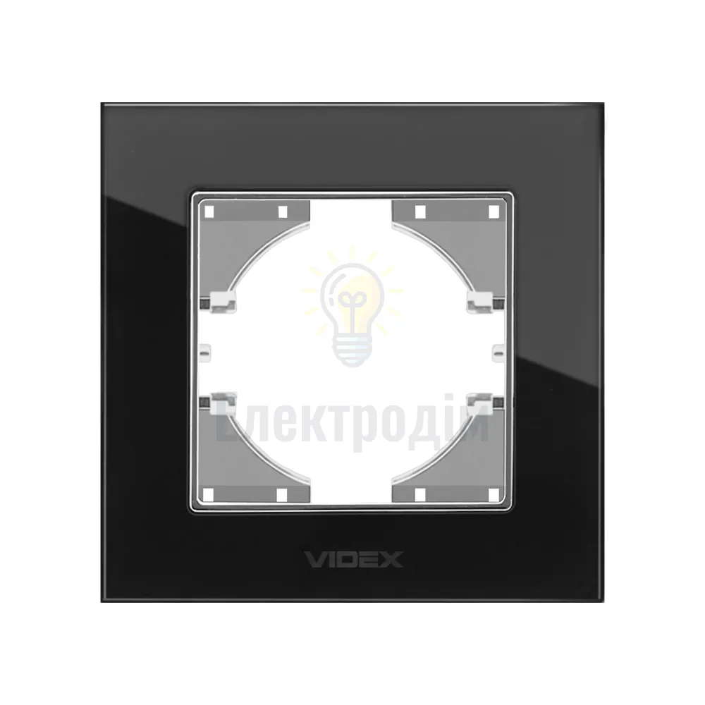 BINERA чорне скло Рамка горизонтальна 1-а Videx VF-BNFRG1H-B  - фото 1