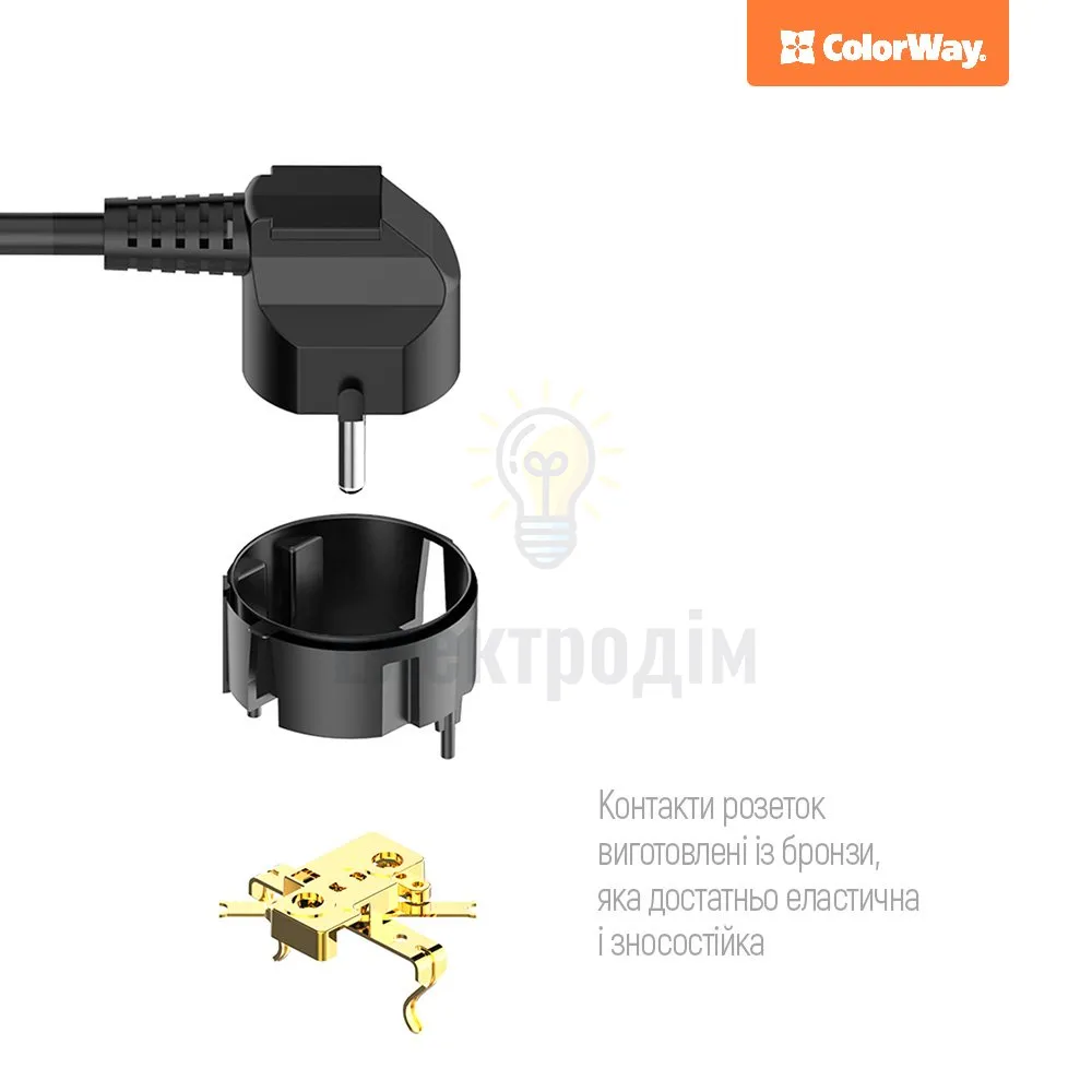 Подовжувач ColorWay Фільтр мережевий 6 розеток/4USB 2м чорний CW-CHE64B ColorWay CW-CHE64B  - фото 19