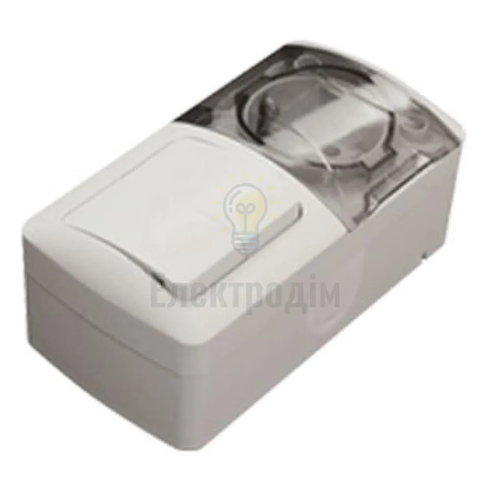 Вимикач EL-BI EVA 2-ий + Розетка з заземленням з кришкою світло-сірий IP54 554-011500-922  - фото 1