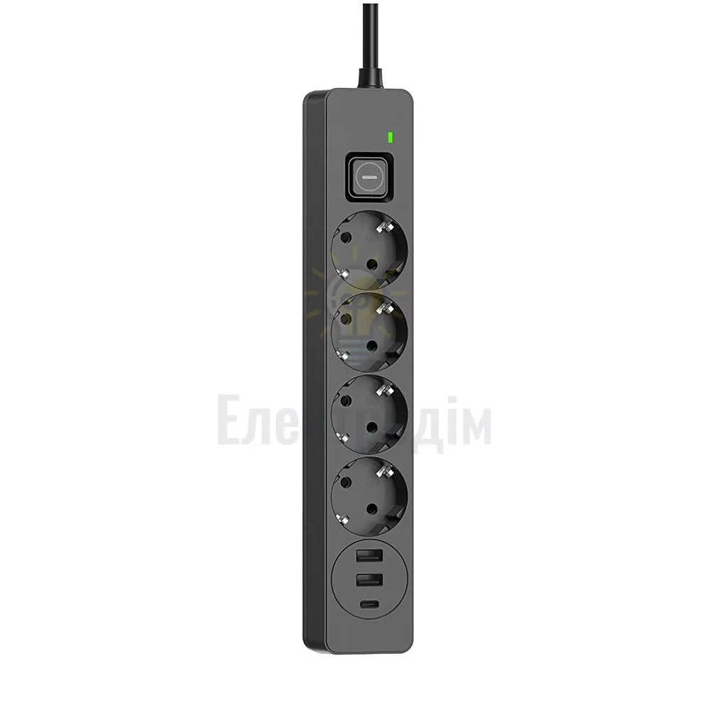 Подовжувач ColorWay Фільтр мережевий 4 розетки/2USB-A/1Type-C 2м чорний CW-CHE432PDB ColorWay CW-CHE432PDB  - фото 15