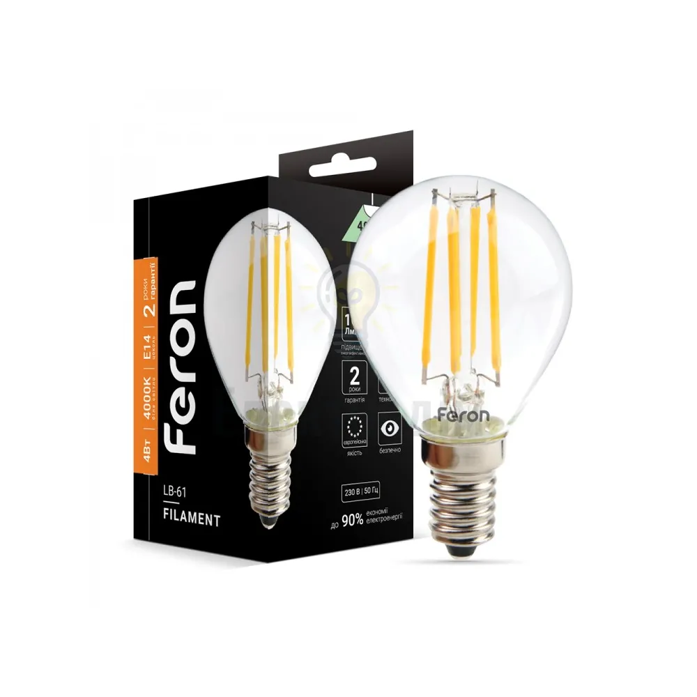 Світлодіодна лампа Filament LB-61  P45 230V 4W 400Lm  E14  4000K 25579 