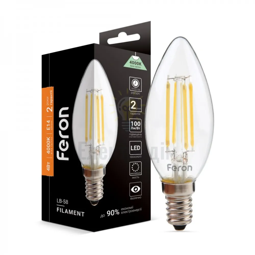 Світлодіодна лампа Filament LB-58 C37 230V 4W 400Lm  E14 4000K 25573 