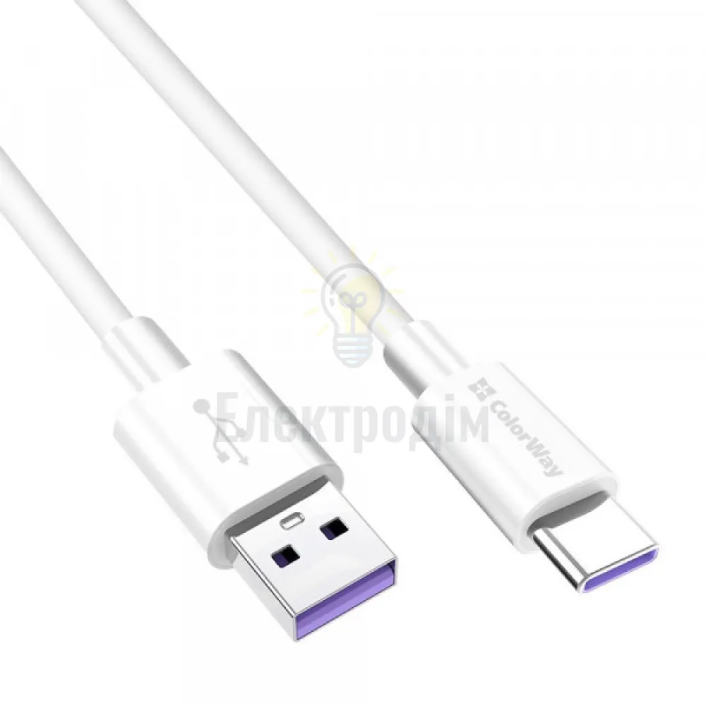 Кабель Colorway USB Type-C (Fast Charging) 5.0А 1м білий CW-CBUC019-WH  - фото 2