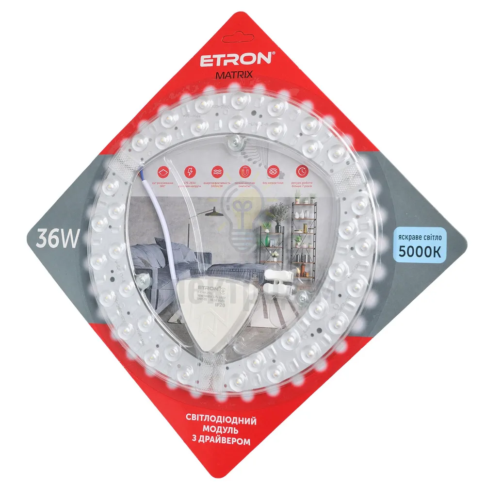 Рем комплект Світлодіодний модуль ETRON 1-EMP-276 36W Matrix 5000K IP20 коло 230мм 1-EMP-276 