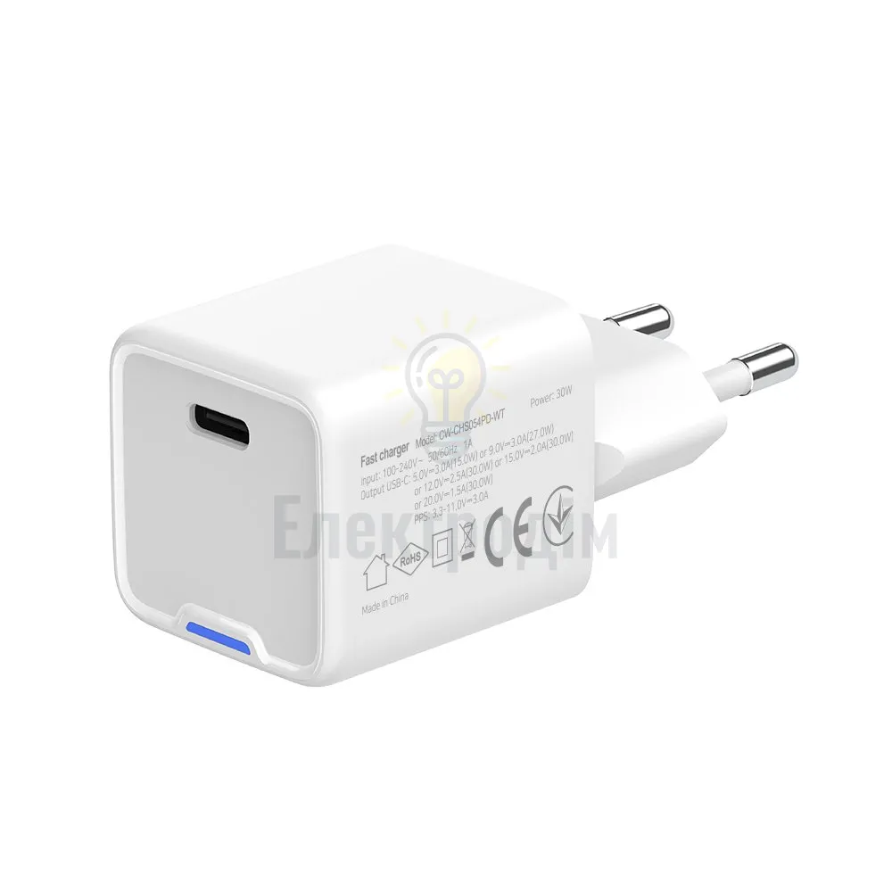 Мережевий зарядний пристрій ColorWay GaN Mini 30W PD Port PPS USB-C білий CW-CHS054PD-WT  - фото 9