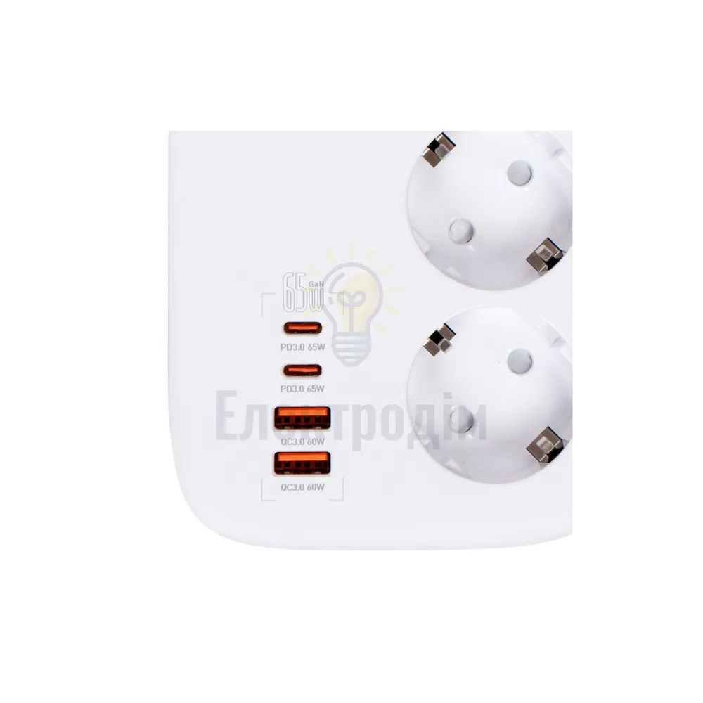 Подовжувач ColorWay Фільтр мережевий 3 розетки/2USB-A/2Type-C PD 2м 65W білий CW-CHE34PDW GaN3 Pro ColorWay CW-CHE34PDW  - фото 10