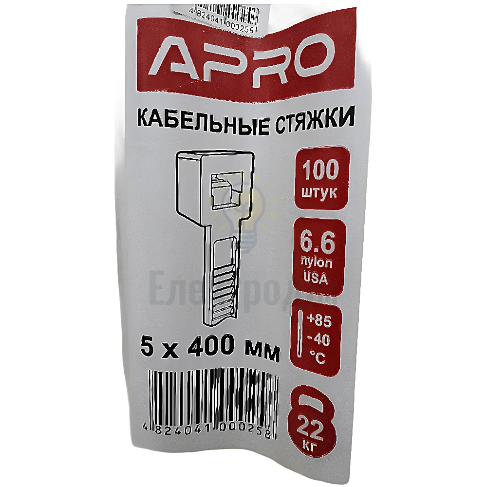 Хомут нейлоновий 5*400 білий (APRO. Турция) (паков - 100шт) 