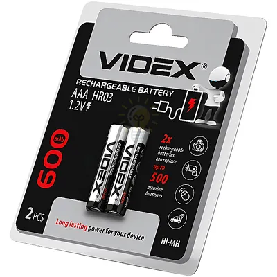 Акамулятор Videx AAА/HR3 600mAh 2.шт HR03/600/2DB — купити в Електродім