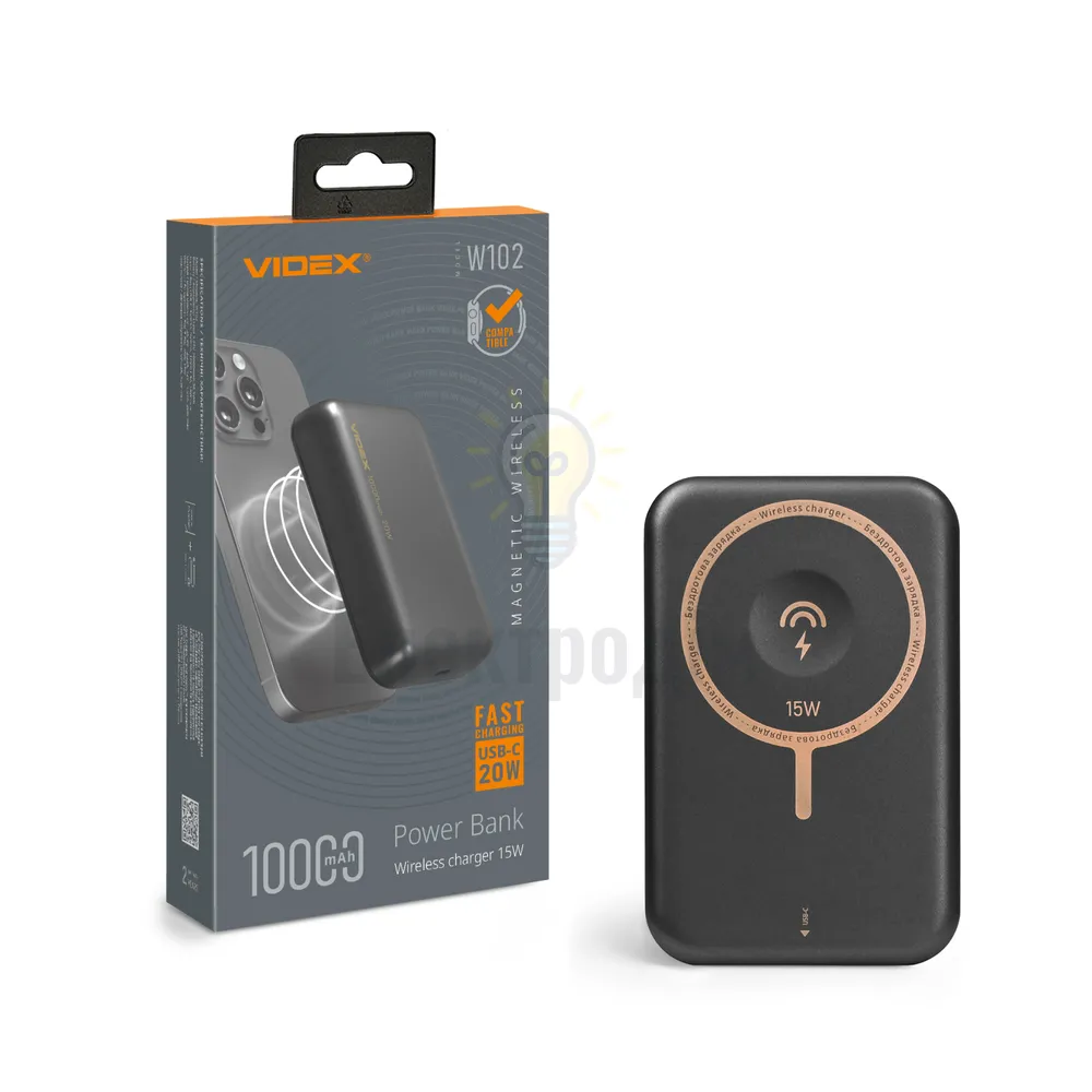 Павербанк 10000 mAh Videx VPB-W102-G 20W PD + БЗП сірий VPB-W102-G 