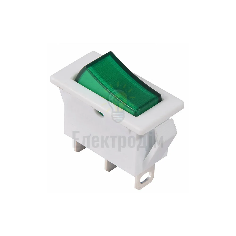 Перемикач KCD3-101N-13 GR/WH 220V 1 клав. зелений з підсвічуванням  АСКО A0140040041 