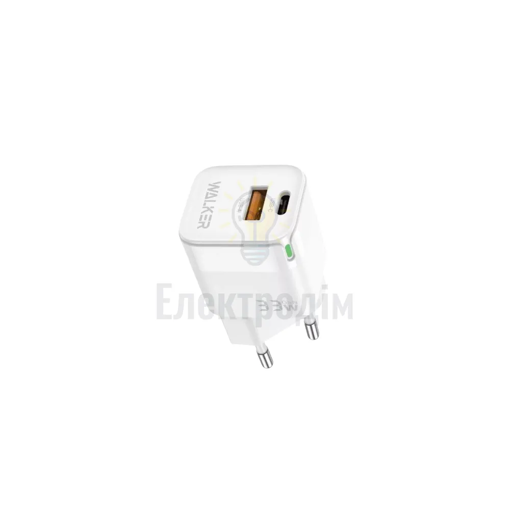 Зарядний пристрій мережевий USB/Type-C QC+PD 33W білий WALKER WH-43 2710000283362 