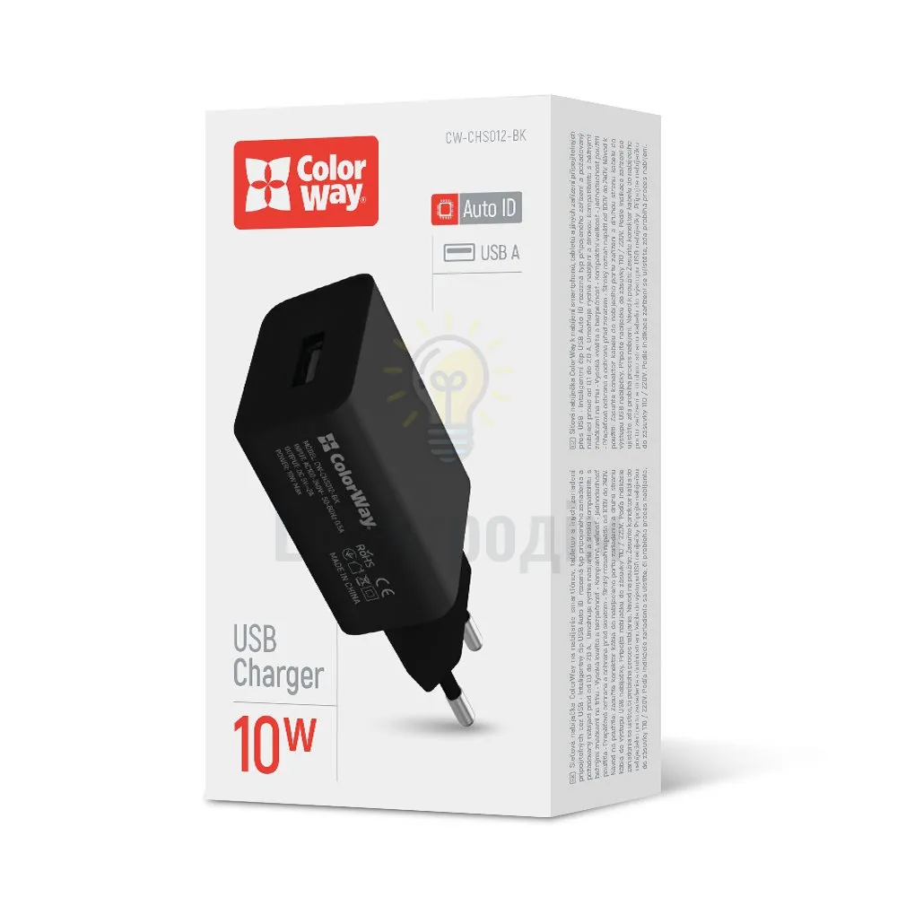 Зарядний пристрій мережевий USB 2,4A 10W чорний ColorWay CW-CHS012-BK CW-CHS012-BK 