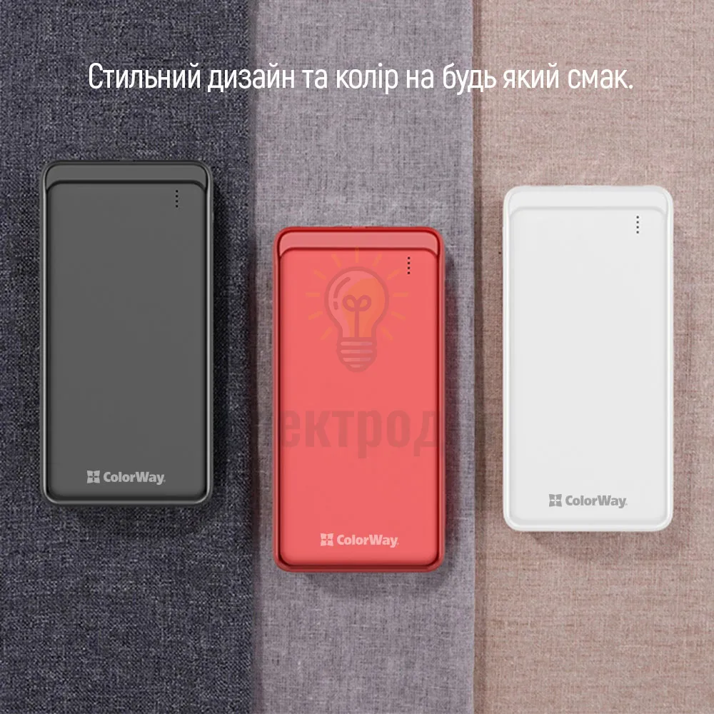 Павербанк УМБ ColorWay Power Bank 10 000 mAh Slim (USB QC3.0 + USB-C Power Delivery 18W) Black CW-PB100LPG3BK-PD)  - фото 8