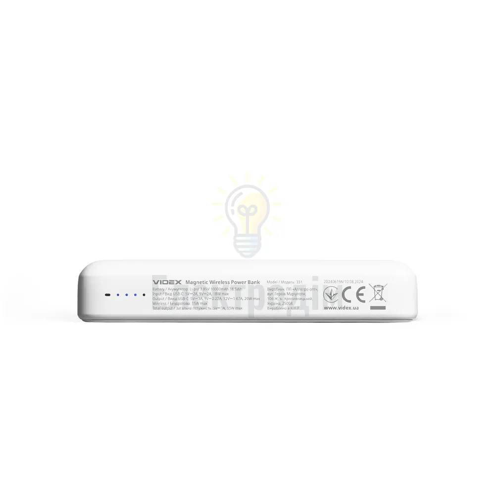 Павербанк 10000 mAh Videx VPB-331-W з БЗП білий VPB-331-W  - фото 4