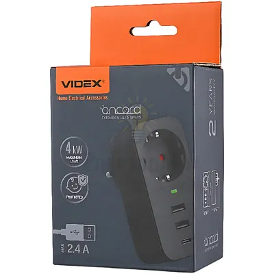 Мережевий адаптер VIDEX ONCORD з/з 1п 2.4A 2USB+USB-C Black VF-AD1G2U1C-B — купити в Електродім