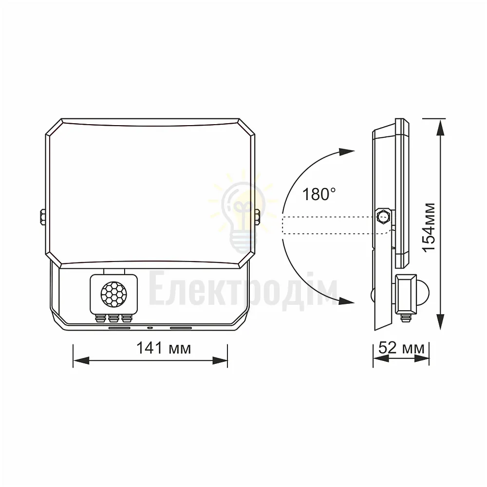 Д/р LED прожектор 30W 5000K 220V з датчиком руху чорний VIDEX VLE-F3-0305B-S  - фото 4