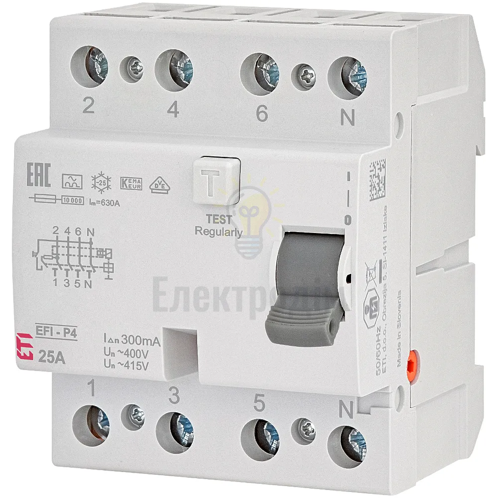 Реле диференційне (ПЗВ) 4р EFI6-P4 63/0,03 тип AC (6kA) 2061653 Словенія 