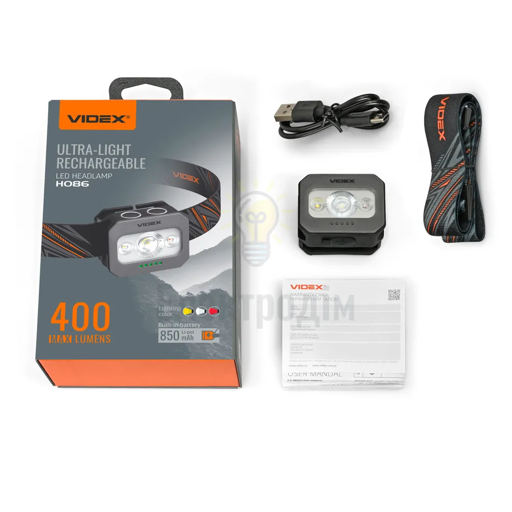 Налобний світлодіодний ліхтарик VIDEX VLF-H086 400Lm 3000K/5000K/RED (20шт/ящ) VLF-H086  - фото 13