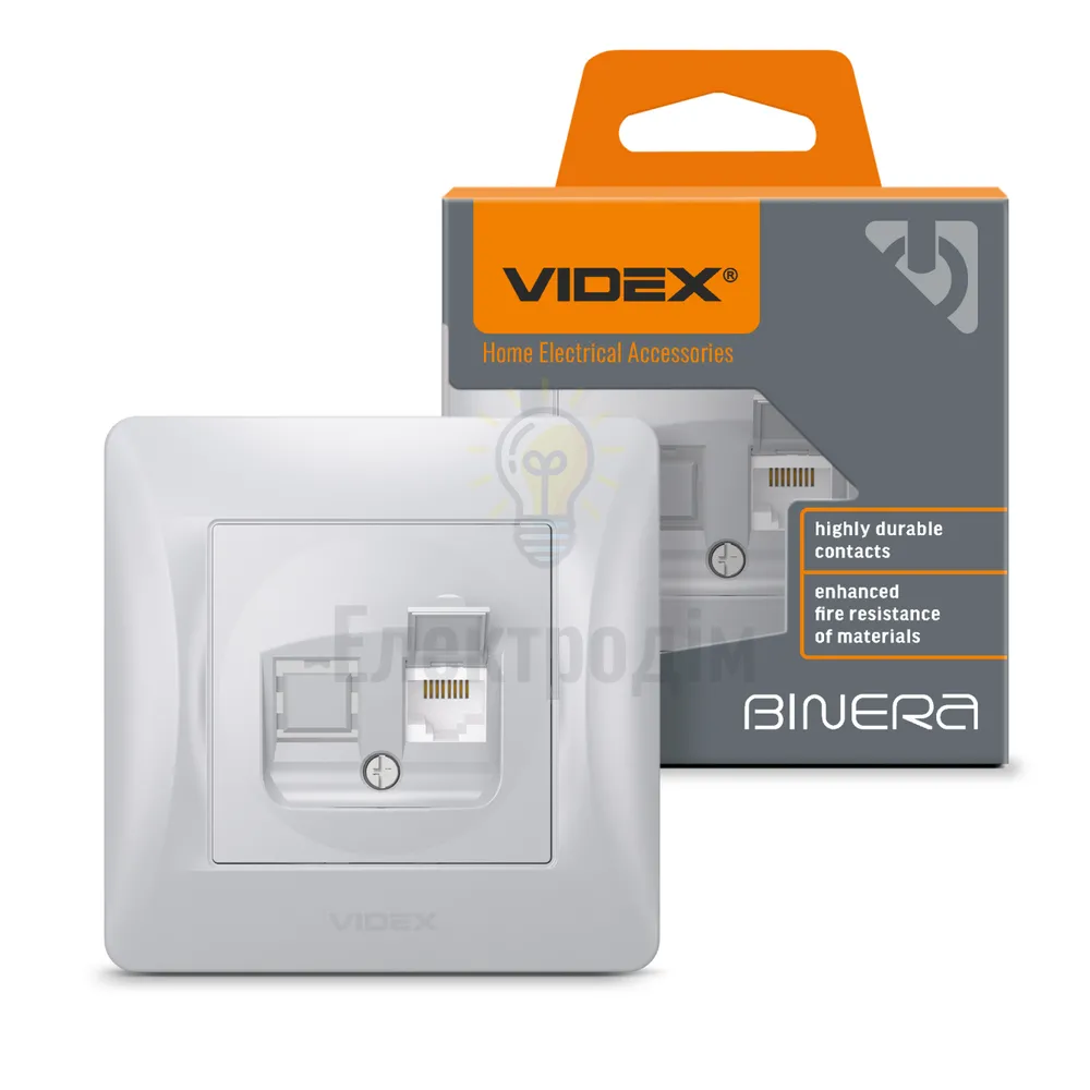 BINERA срібний шовк Розетка внутрішня 1-а CAT6 комп'ютерна Videx VF-BNSK1PC6-SS 