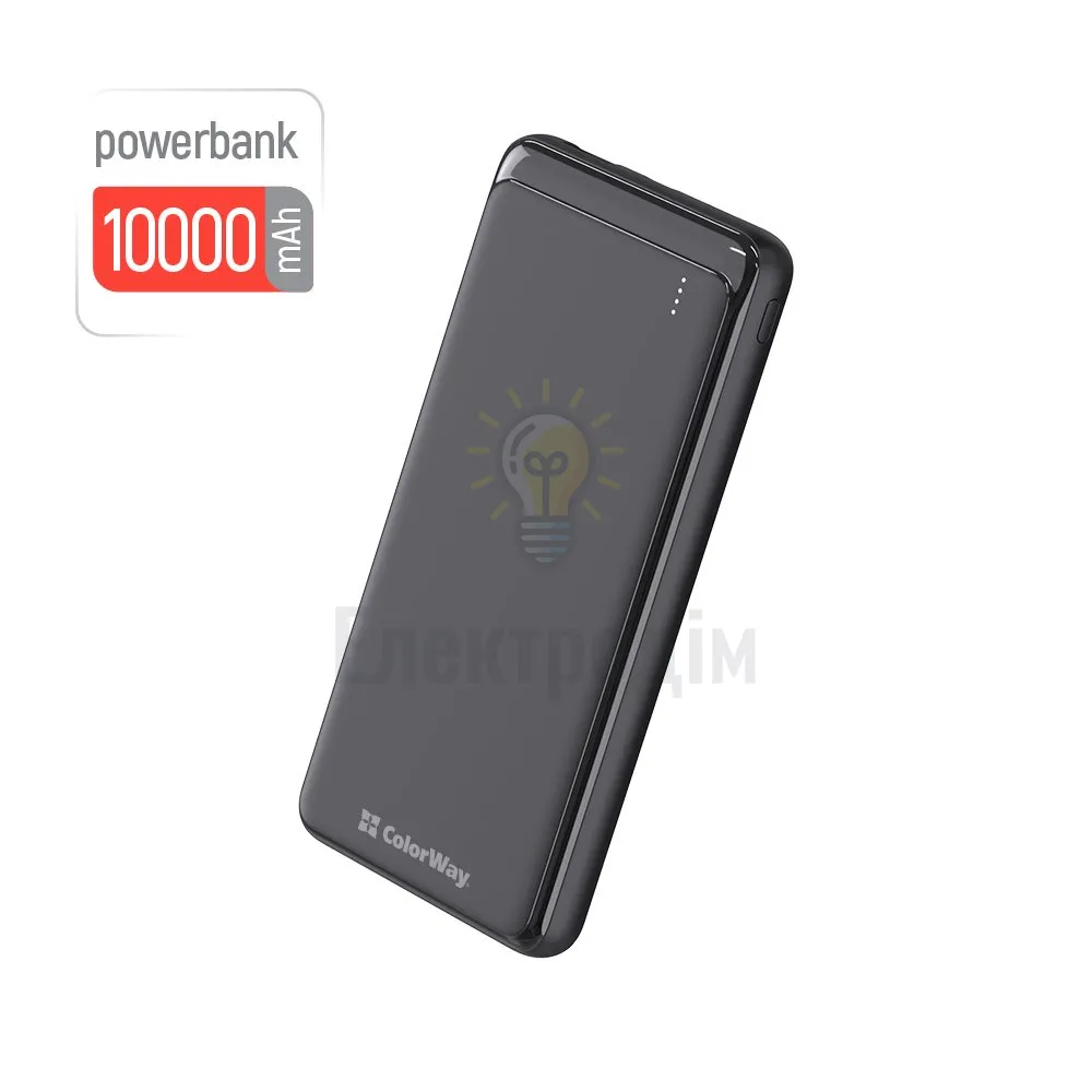 Павербанк УМБ ColorWay Power Bank 10 000 mAh Slim (USB QC3.0 + USB-C Power Delivery 18W) Black CW-PB100LPG3BK-PD)  - фото 10