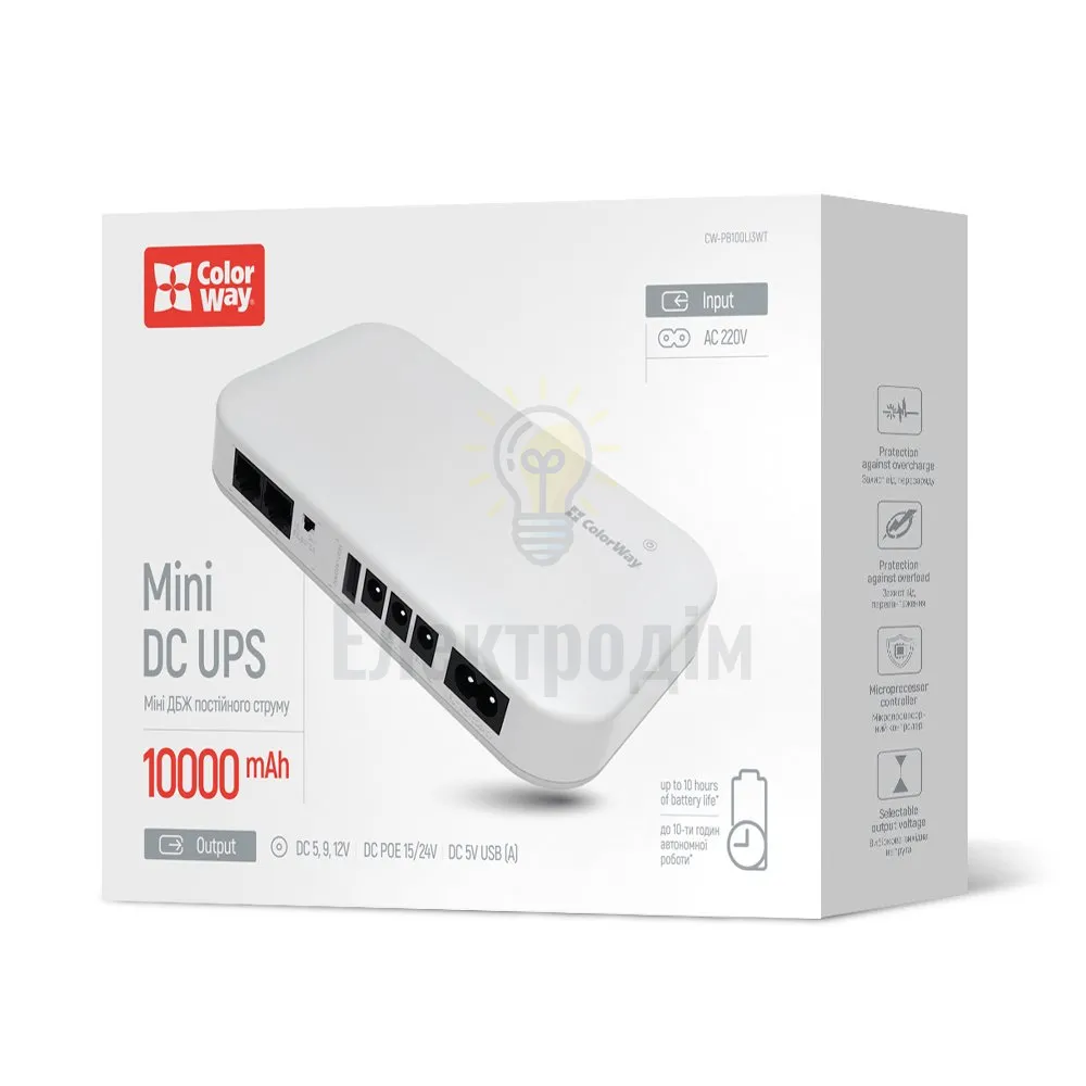 Джерело безперебійного живлення ColorWay UPS для роутера 10000mAh 21W DC 5V/9V/12V/24V (CW-PB100LI3WT) CW-PB100LI3WT 