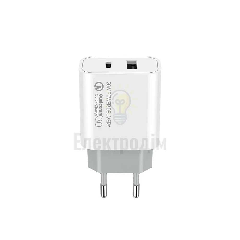 Зарядний пристрій мережевий USB/Type-C QC+PD 20W білий V2 ColorWay CW-CHS025QPD-WT  - фото 4